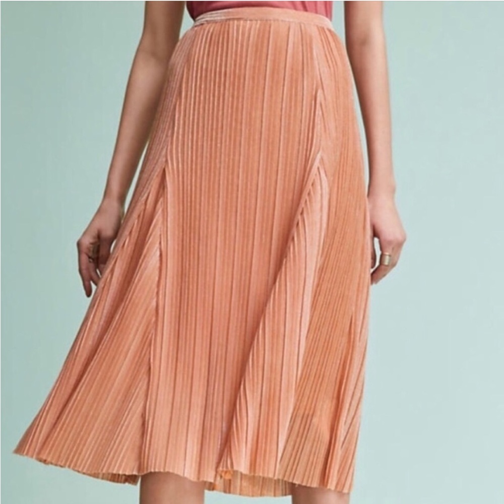 Anthro Maeve 31" Waist Pleated Shimmer A-Line Skirt Small Medium Blush Peach